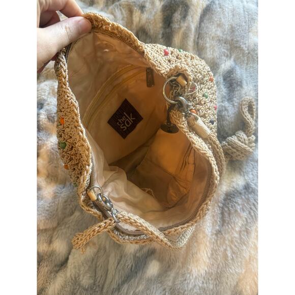 The Sak Weave Beaded Small Crossbody Bag Crochet Woven Vacation Natural - Picture 3 of 5